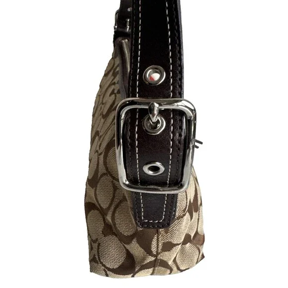 Coach Hampton Signature Jacquard Shoulder Bag Brown Red Suede Stripe Y2K Vintage - Picture 10 of 16